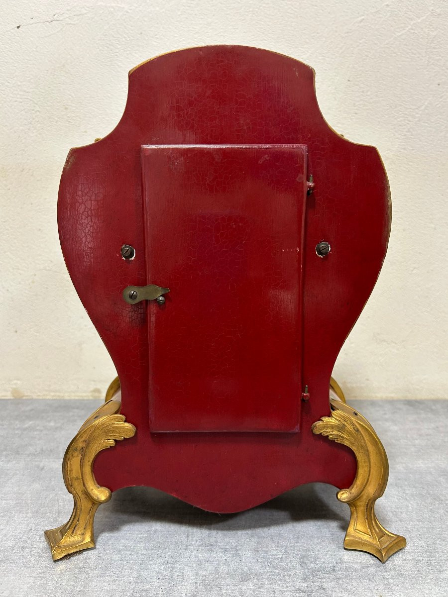 horloge cartel en laque avec motif de fleurs peintent à la main et bronze doré-photo-3