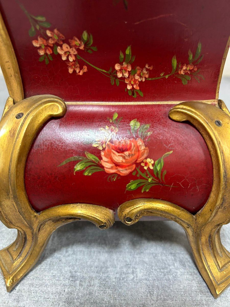 horloge cartel en laque avec motif de fleurs peintent à la main et bronze doré-photo-4