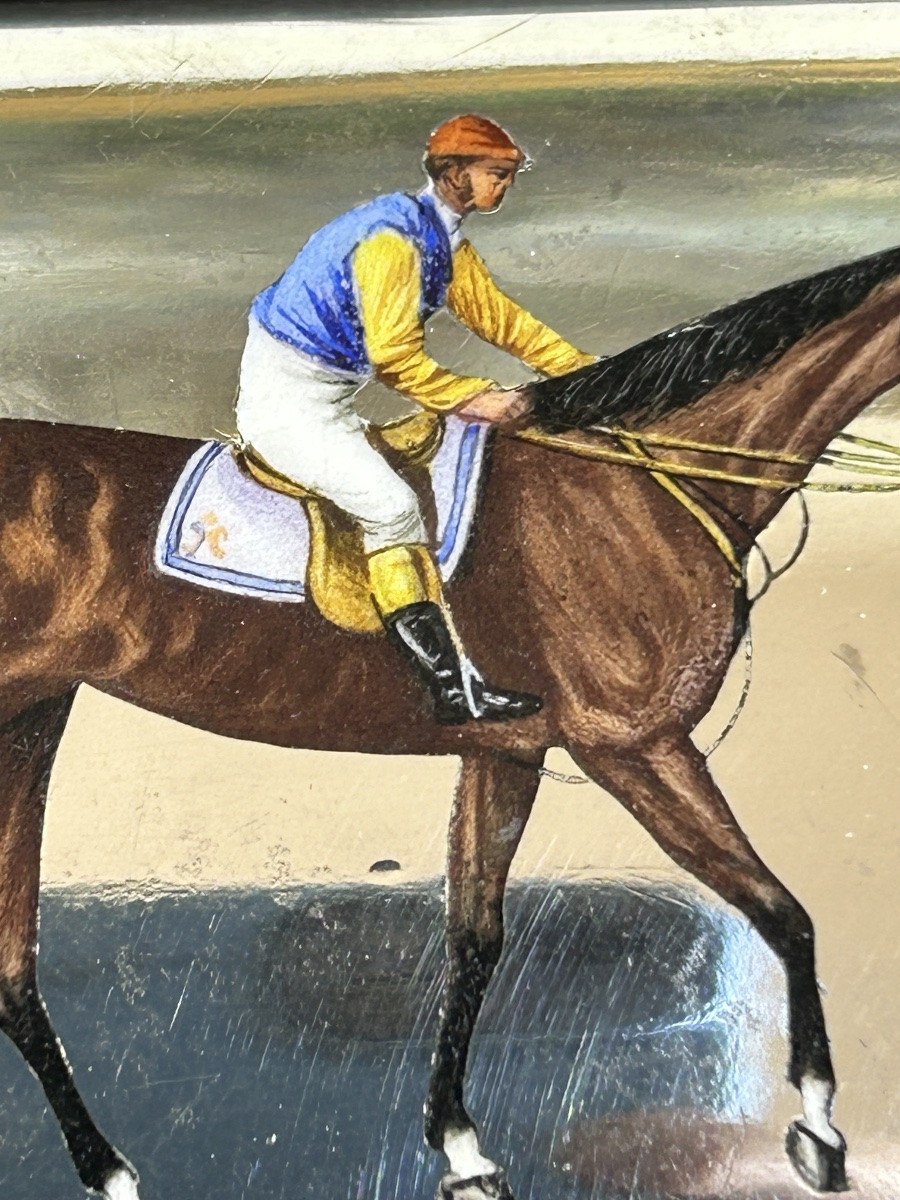 Étui à cigarettes en argent massif et émaillé cavalier et son cheval travail allemand du XIX e-photo-2