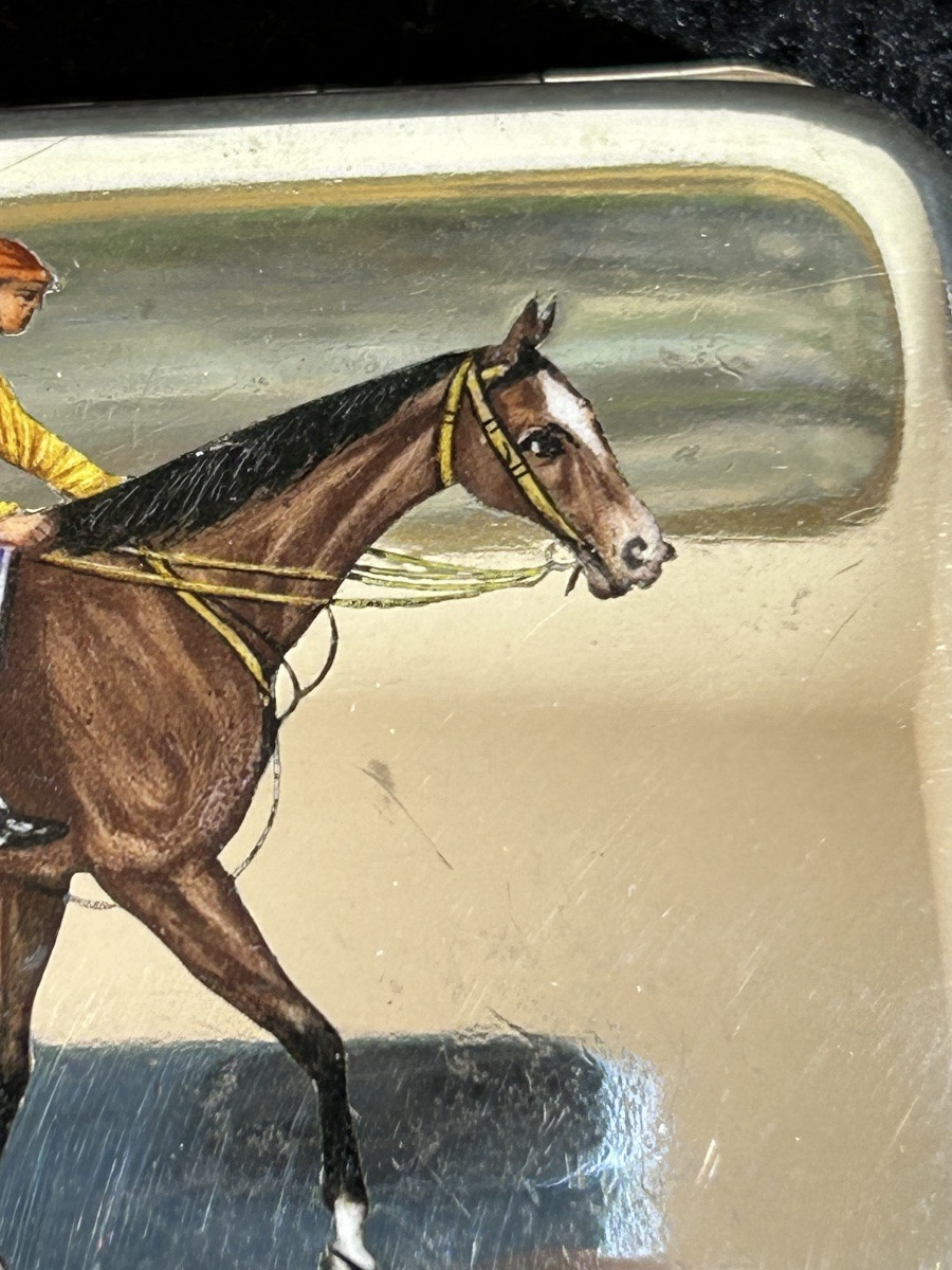 Étui à cigarettes en argent massif et émaillé cavalier et son cheval travail allemand du XIX e-photo-3