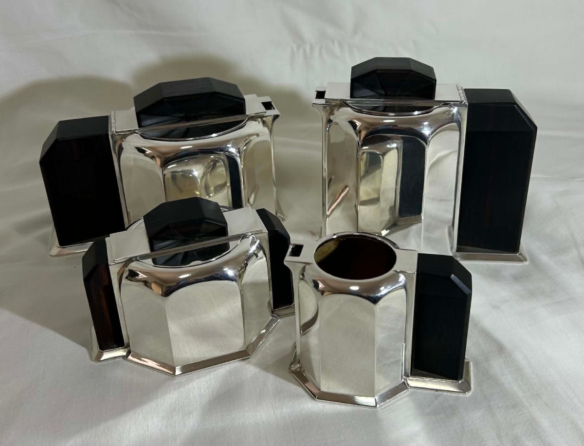 Art Deco Period Solid Silver Coffee And Tea Service, Henri Lapparra Paris Silversmith.