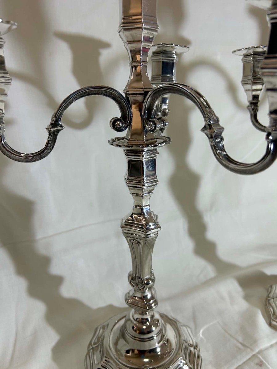 Paire de chandelier ou bougeoir en métal argenté orfèvre Auguste Monnier-photo-2