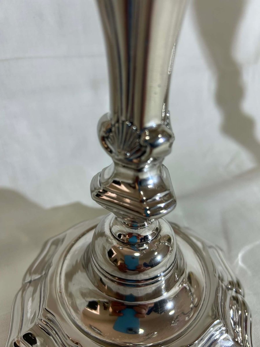 Paire de chandelier ou bougeoir en métal argenté orfèvre Auguste Monnier-photo-3