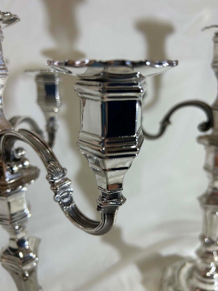 Paire de chandelier ou bougeoir en métal argenté orfèvre Auguste Monnier-photo-4