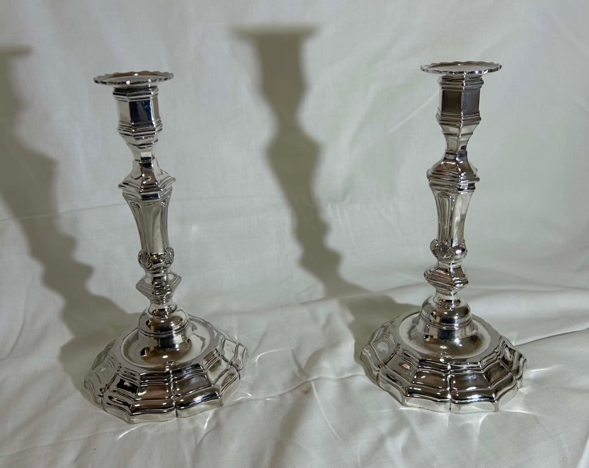 Paire de chandelier ou bougeoir en métal argenté orfèvre Auguste Monnier-photo-2