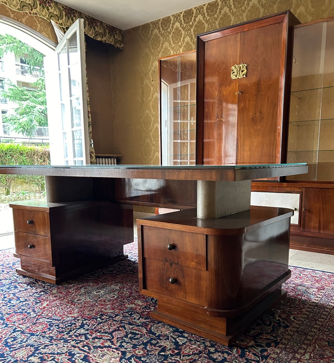 Bureau à double caisson en plaquage de palissandre Art déco années 30-40-photo-4
