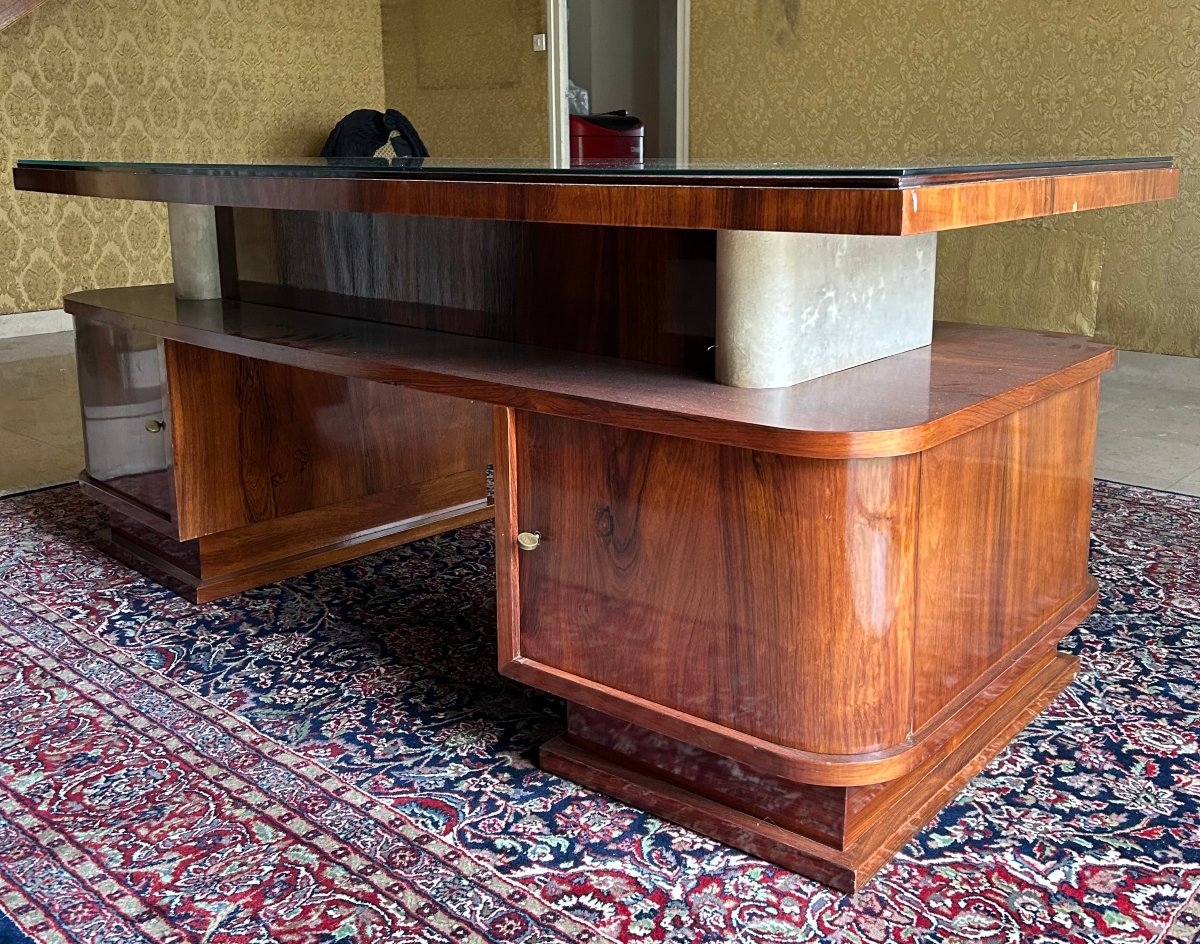 Bureau à double caisson en plaquage de palissandre Art déco années 30-40
