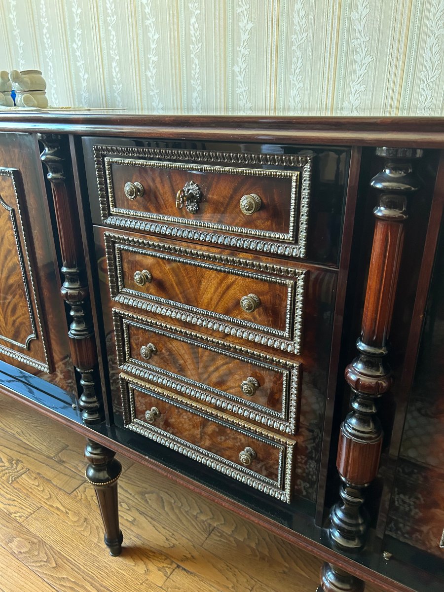 Complete Regency-style Mahogany Dining Set: Sideboard, Table, And 6 Chairs-photo-1