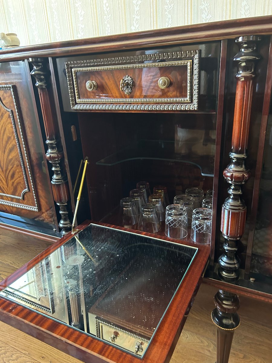 Complete Regency-style Mahogany Dining Set: Sideboard, Table, And 6 Chairs-photo-2