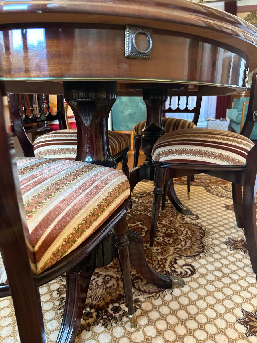 Complete Regency-style Mahogany Dining Set: Sideboard, Table, And 6 Chairs
