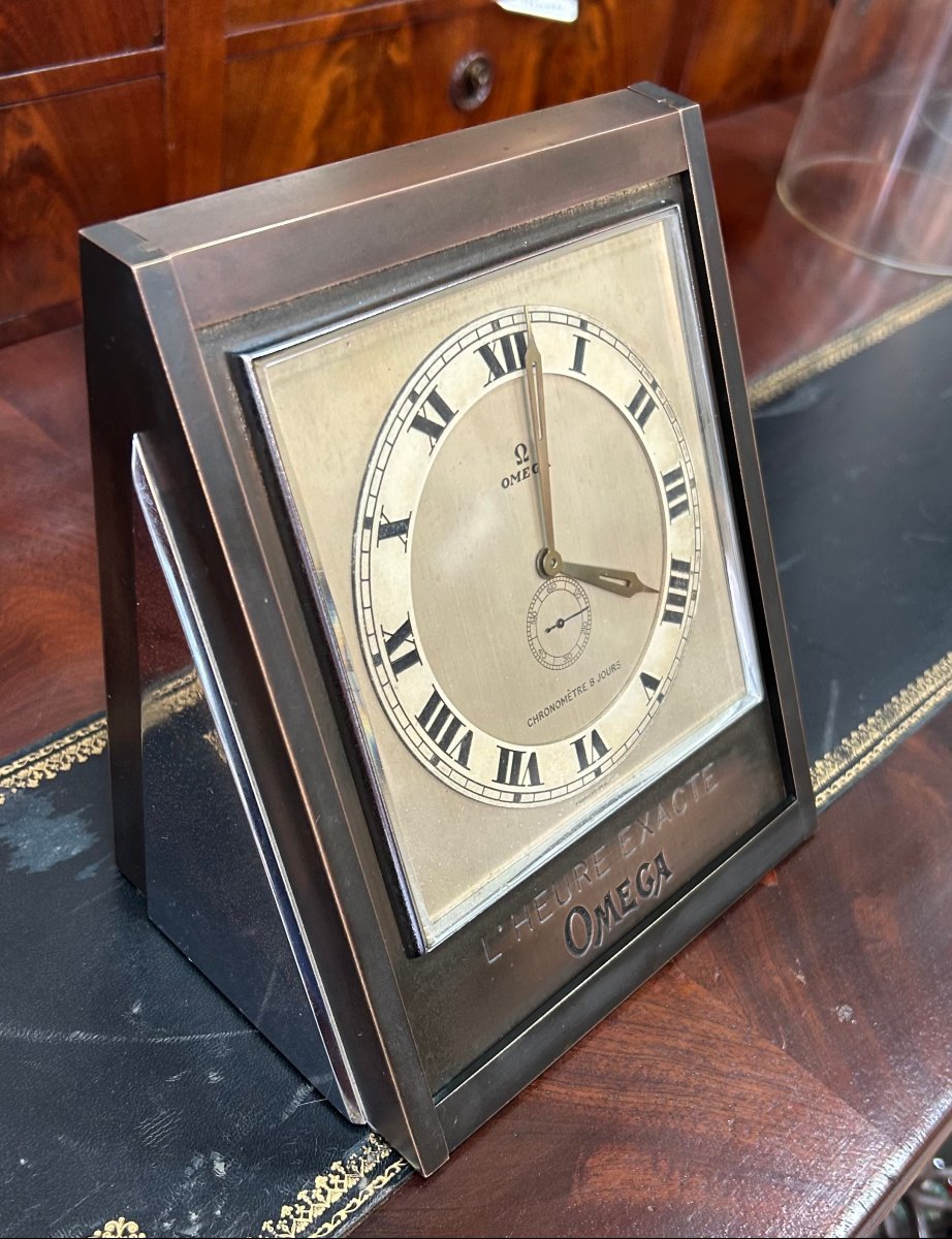 Art Deco Omega Bronze Table Clock, 1930s (omega "exact Time") -photo-2