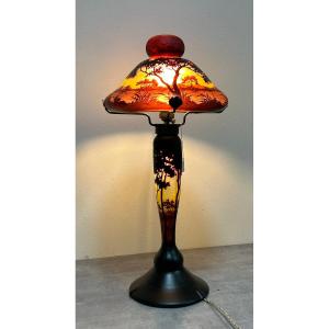 Grande Lampe Champignon En Pâte De Verre Signé Daum Nancy France 63 cm