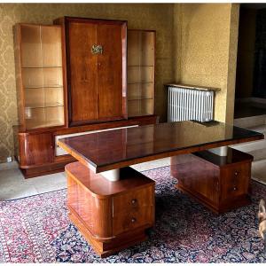 Art Deco Desk And Bookcase Set In Rosewood Veneer