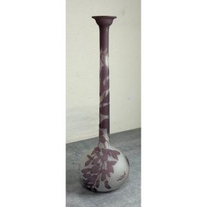 Soliflore Vase In Acid-cleared Glass Paste Signed Gallé