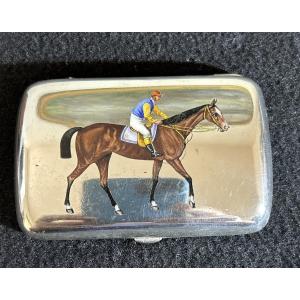 Cigarette Case In Sterling Silver And Enamelled With Rider And Horse German Work Of The 19th Century