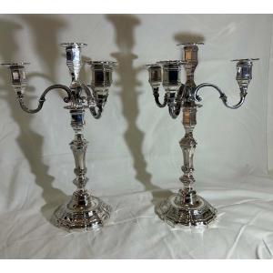 Paire de chandelier ou bougeoir en métal argenté orfèvre Auguste Monnier