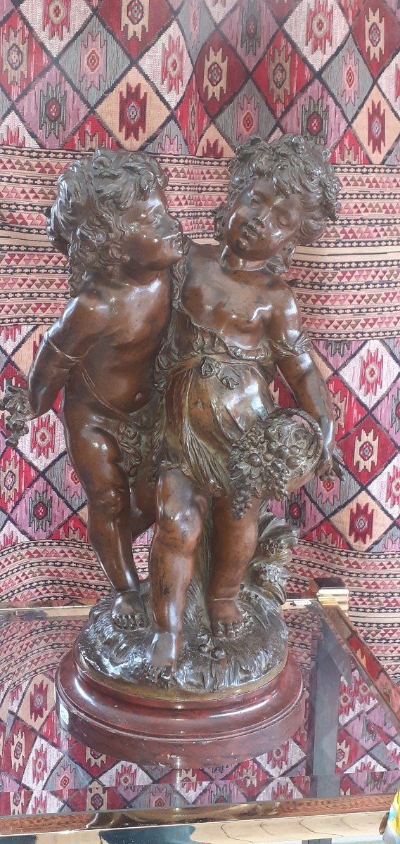 Sculpture couple d enfants en regule-photo-7