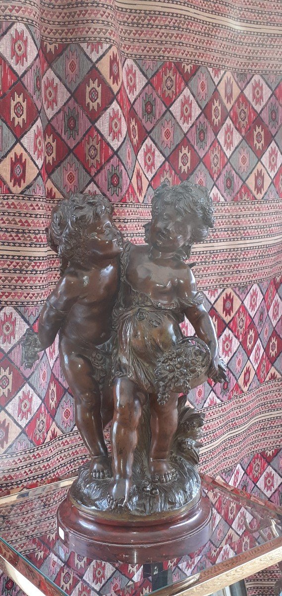 Sculpture couple d enfants en regule