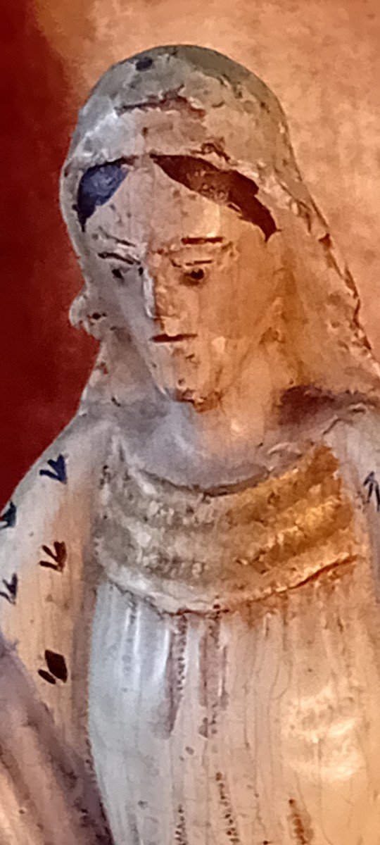 Polychrome Virgin Wooden Statuette-photo-4