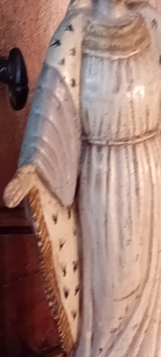 Polychrome Virgin Wooden Statuette-photo-2
