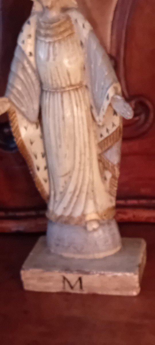 Polychrome Virgin Wooden Statuette-photo-3