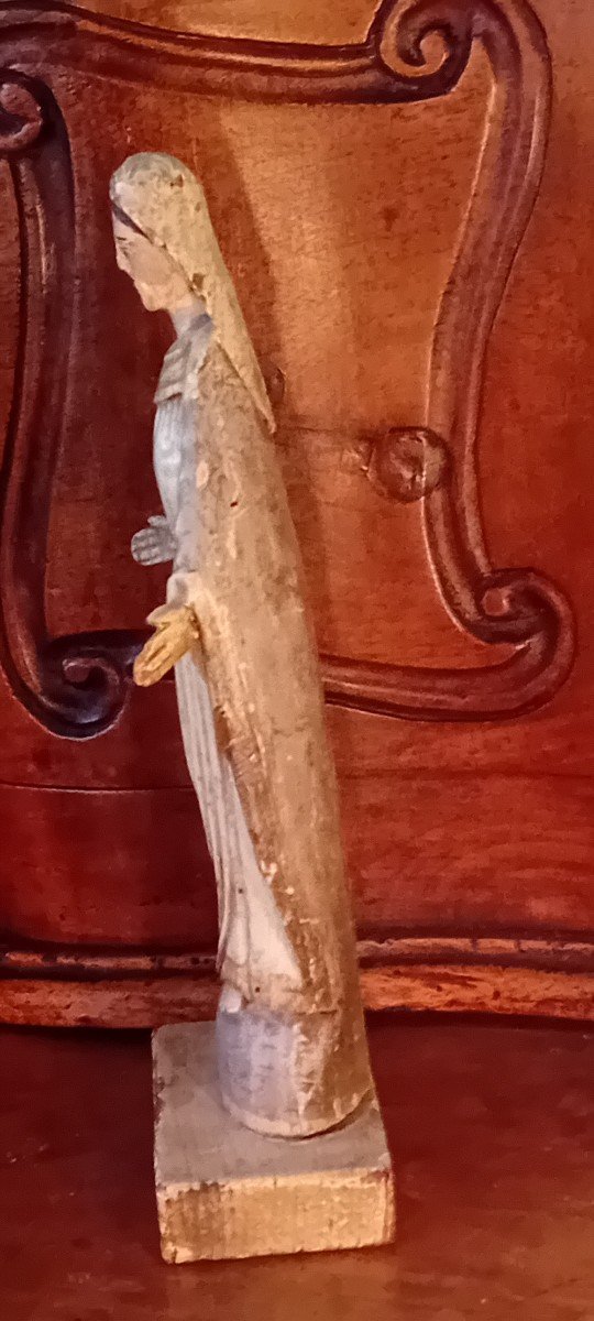 Polychrome Virgin Wooden Statuette-photo-5