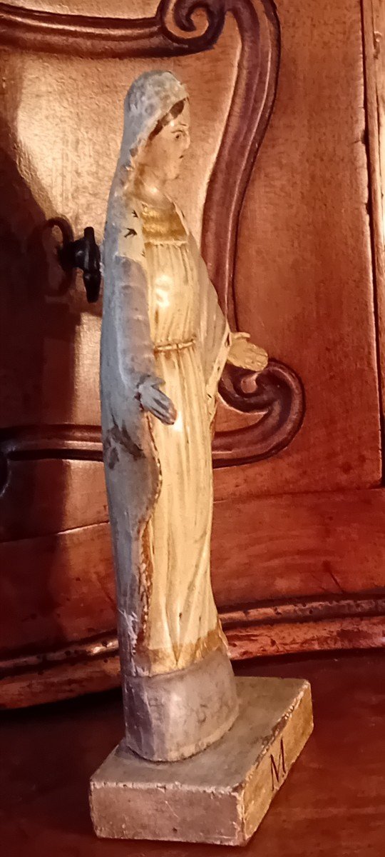 Polychrome Virgin Wooden Statuette-photo-6