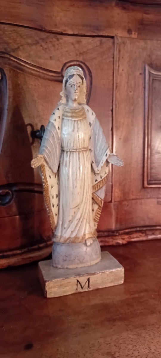 Polychrome Virgin Wooden Statuette