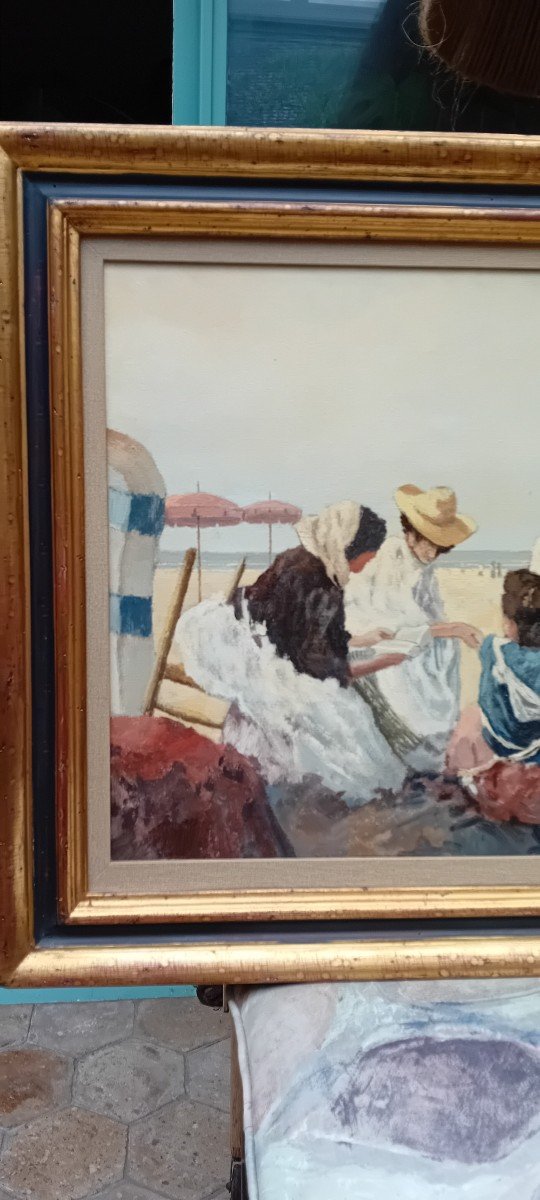 Painting, Beach Scene, Sea Bathing 20th Century-photo-3