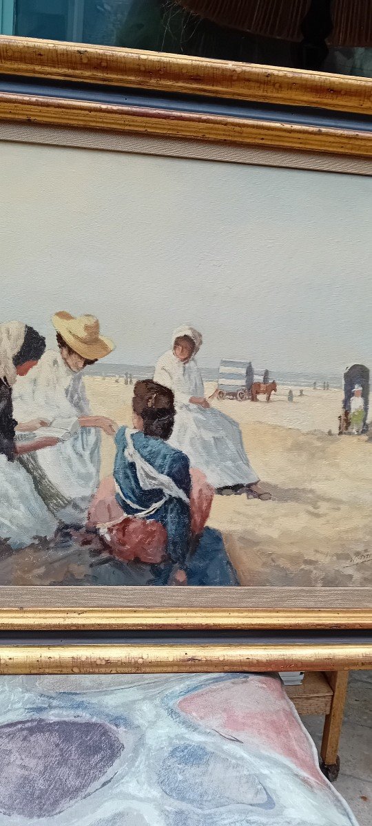 Painting, Beach Scene, Sea Bathing 20th Century-photo-1