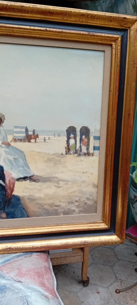 Painting, Beach Scene, Sea Bathing 20th Century-photo-2