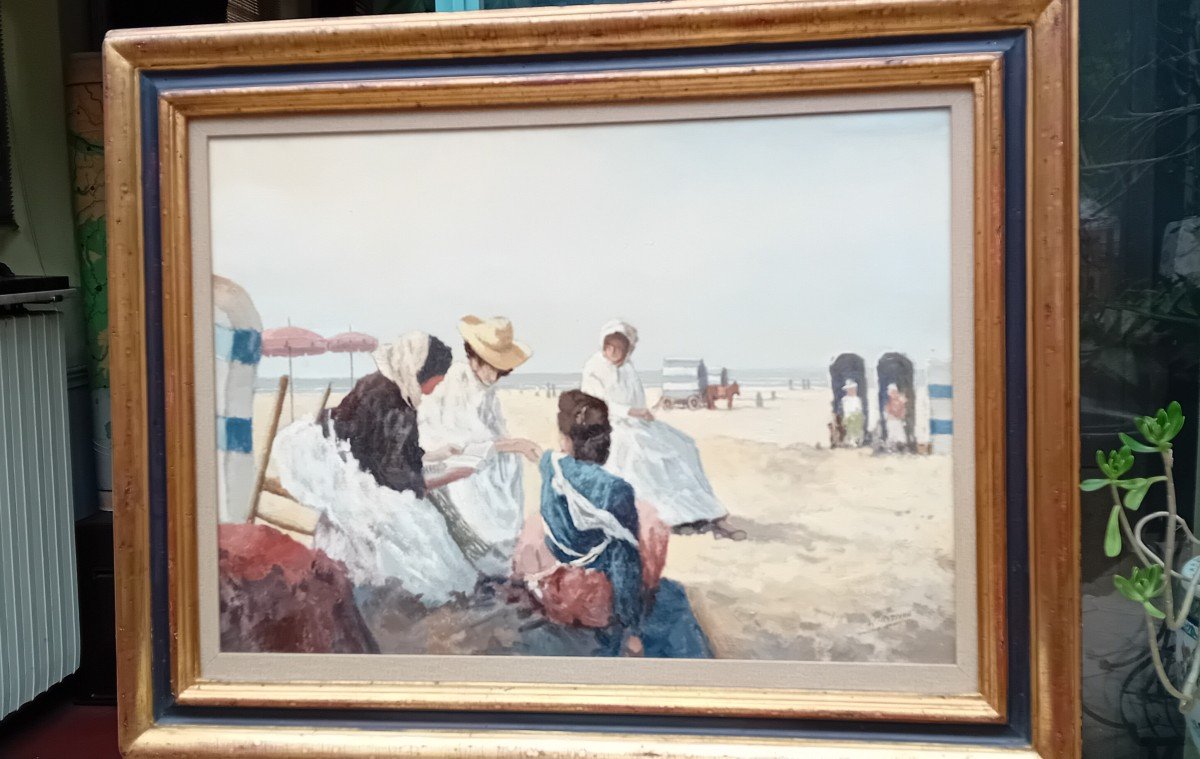Painting, Beach Scene, Sea Bathing 20th Century
