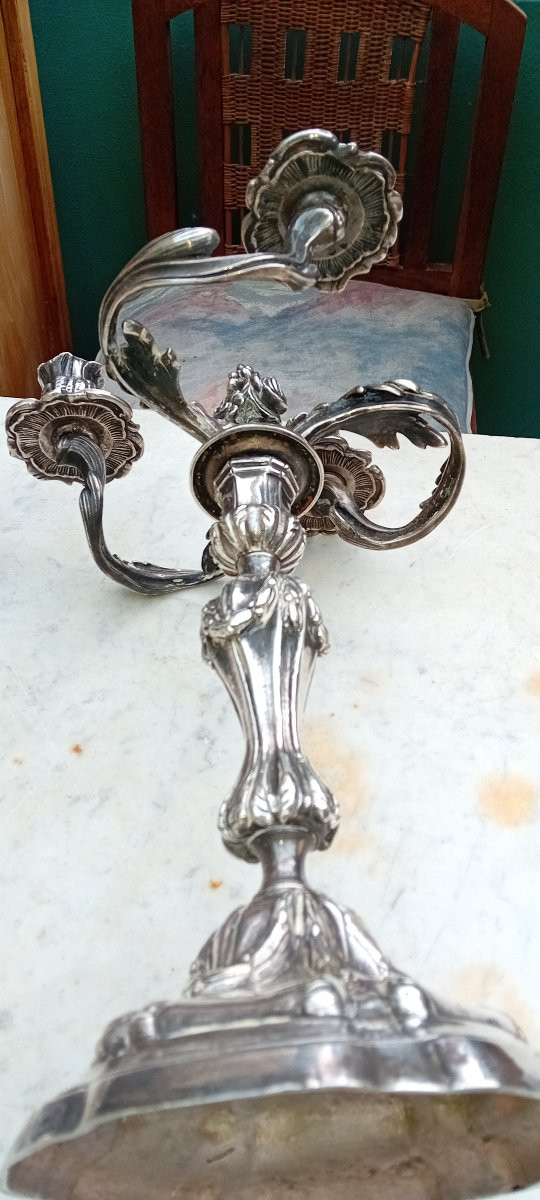Paire de bougeoirs en bronze argenté -photo-4