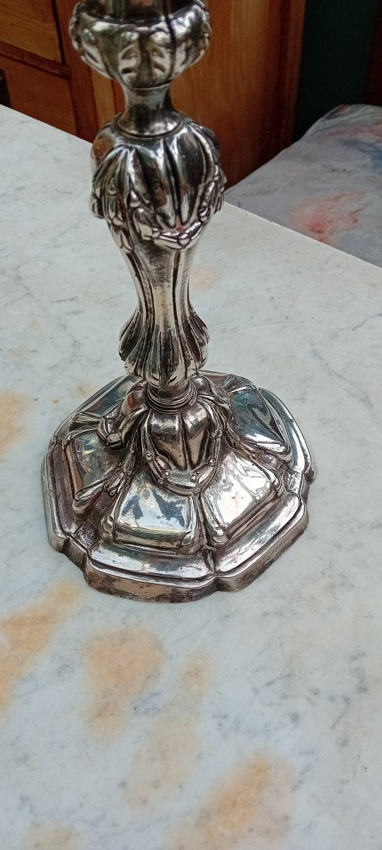 Paire de bougeoirs en bronze argenté -photo-6
