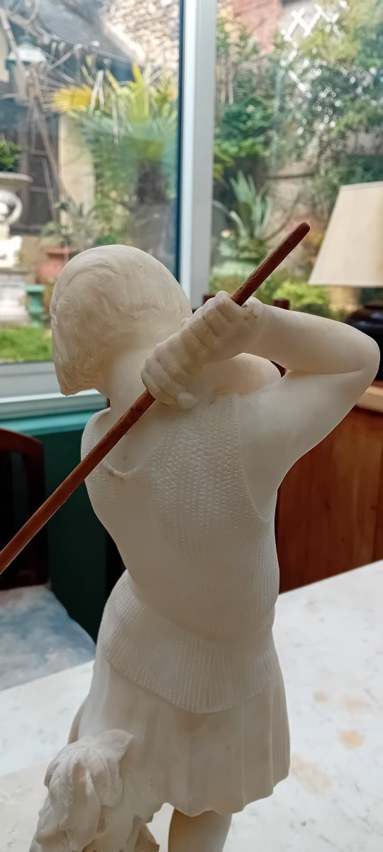 Sculpture, Alabaster Statue Of A Young Golfing Girl-photo-2