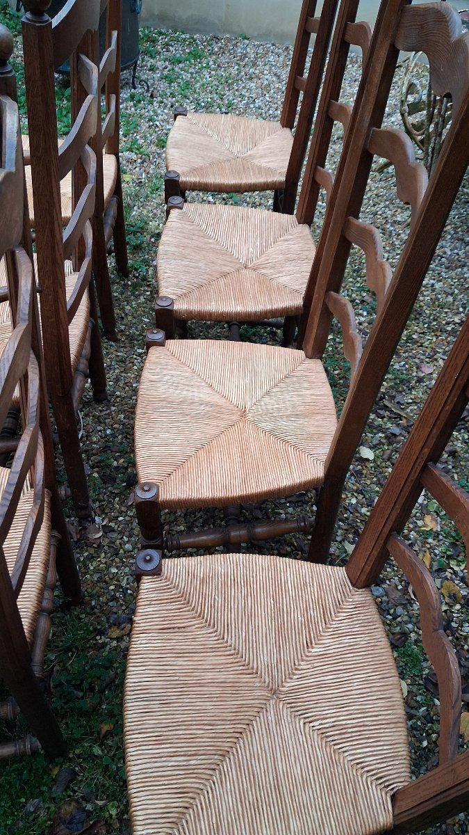 6 Chairs And 1 Armchair, Straw Seats-photo-3