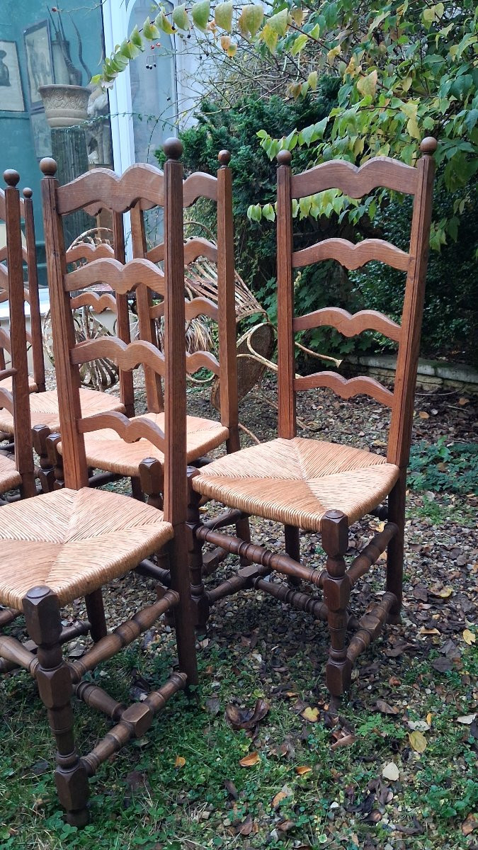 6 Chairs And 1 Armchair, Straw Seats-photo-4