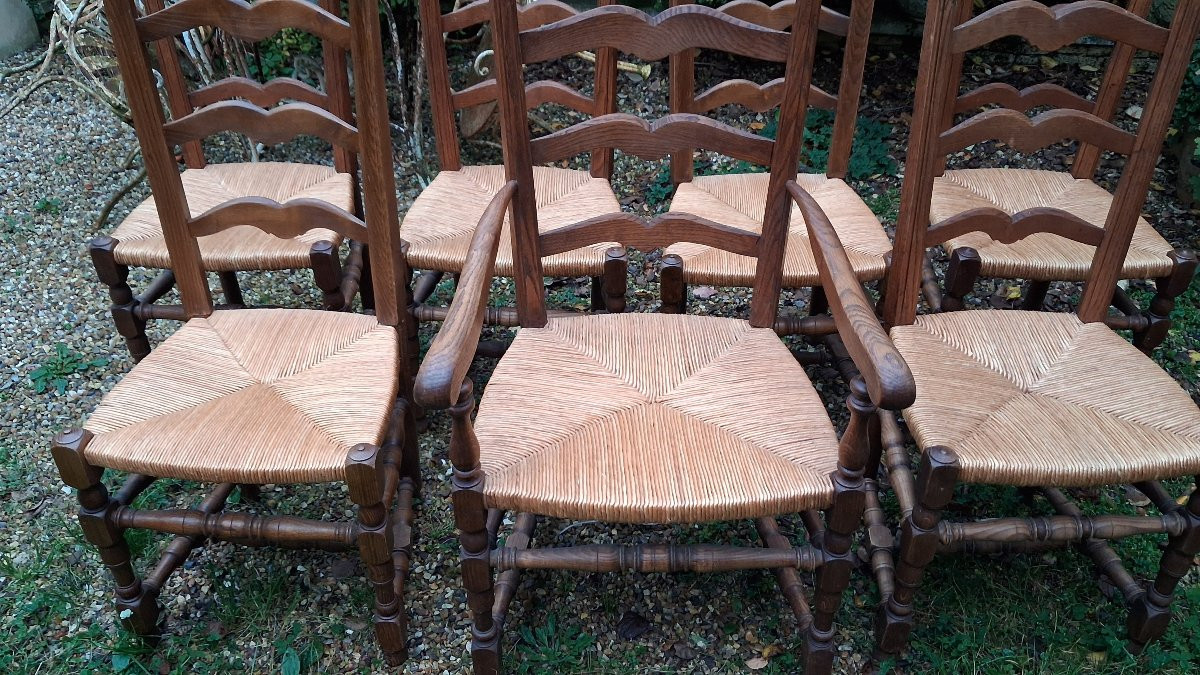 6 Chairs And 1 Armchair, Straw Seats-photo-2