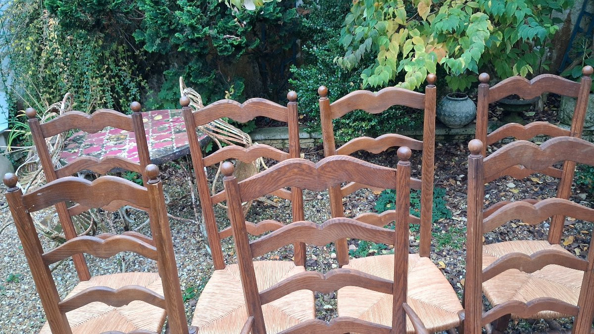 6 Chairs And 1 Armchair, Straw Seats-photo-4