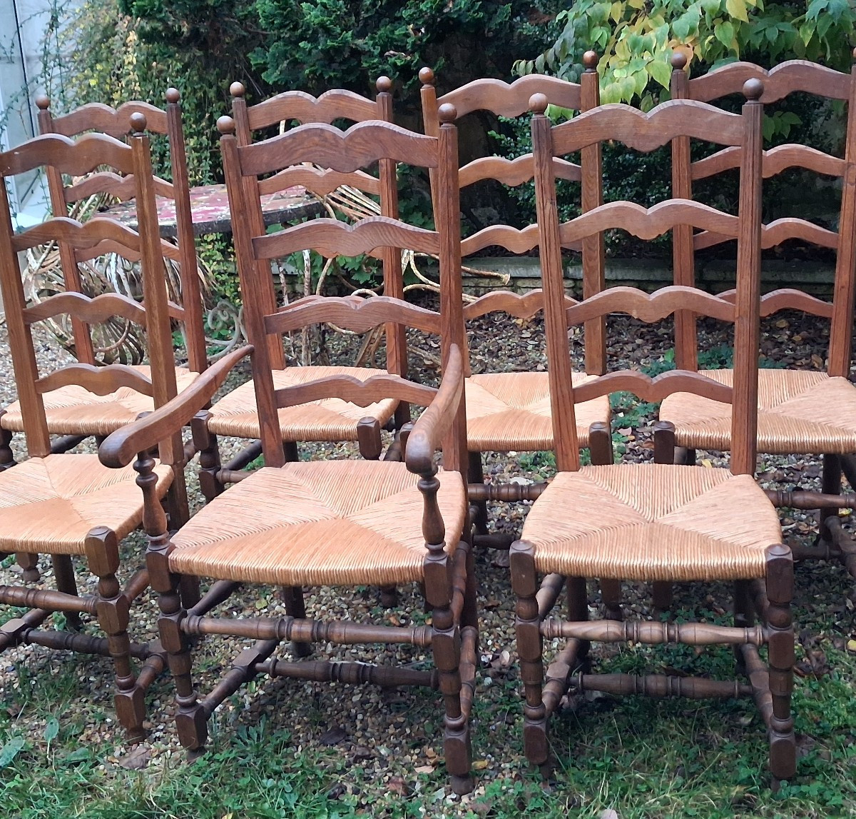 6 Chairs And 1 Armchair, Straw Seats