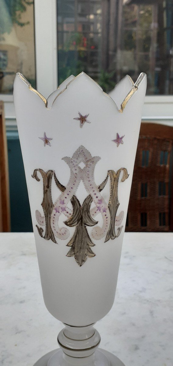 Paire De Vases Opaline Forme Cornet 1900-photo-2