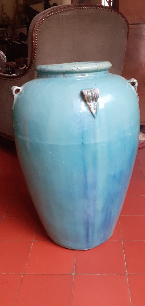 Grand Vase En Grès Flammé, Bleu-photo-3