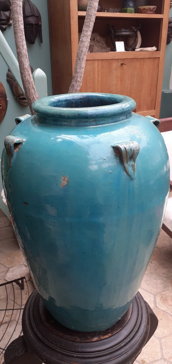 Grand Vase En Grès Flammé, Bleu-photo-2
