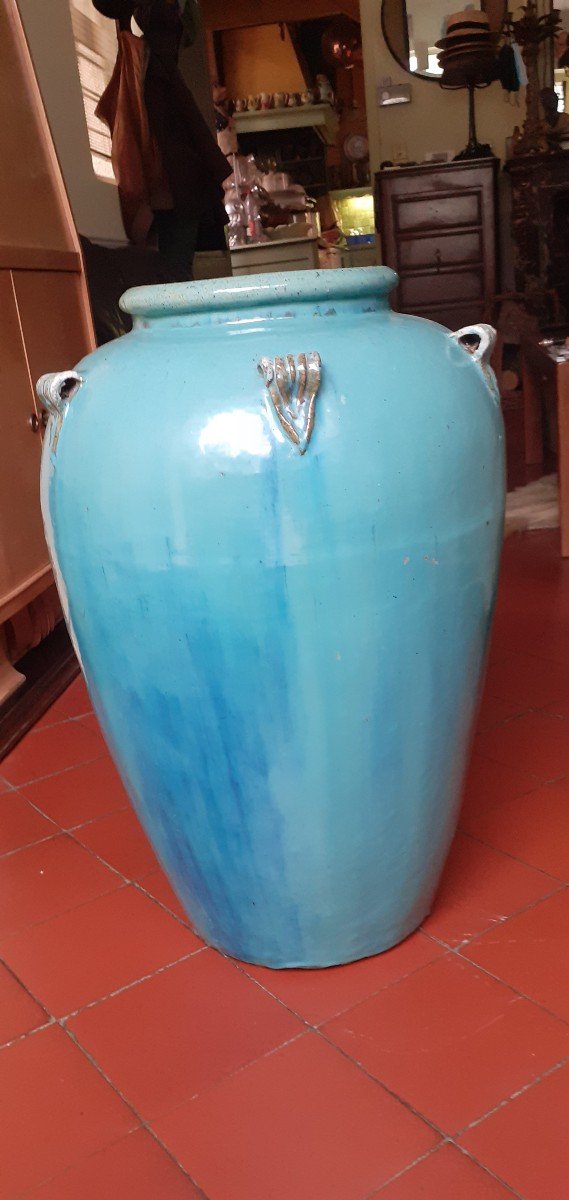 Grand Vase En Grès Flammé, Bleu-photo-8