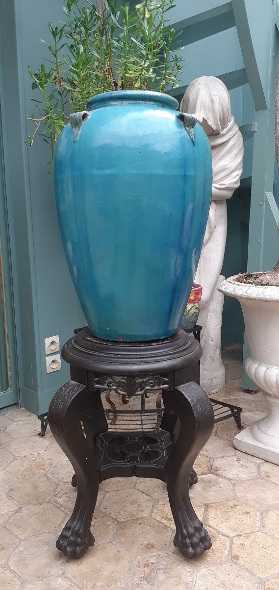 Grand Vase En Grès Flammé, Bleu