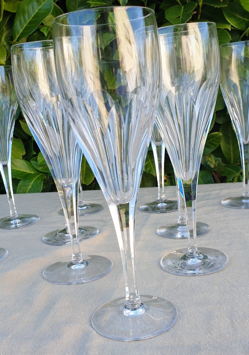 14  Grandes Flûtes à Champagne Cristal  Taillées -photo-2