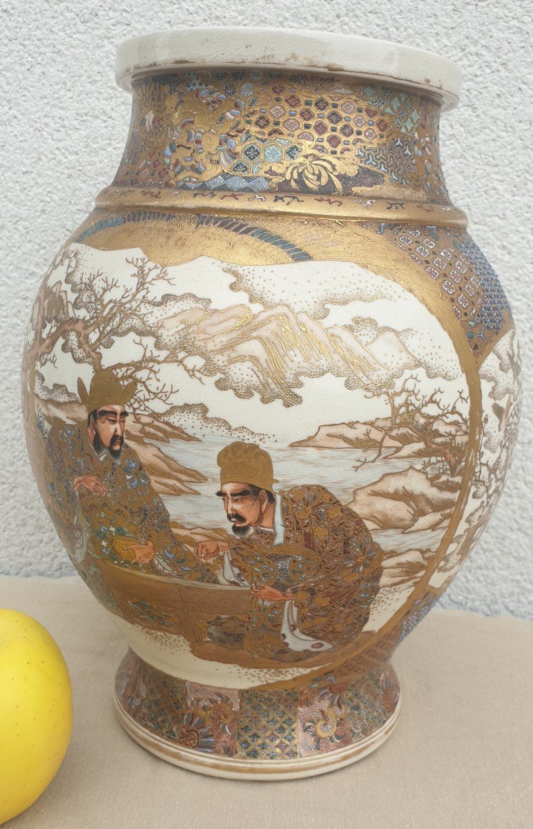 Satsuma Vase Meiji Period Gold Decorations-photo-5