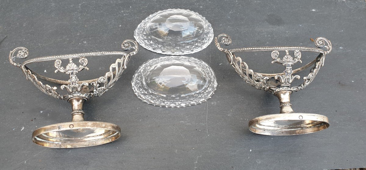 Saleron  Argent  d'époque  Empire Cristal Poinçons -photo-4