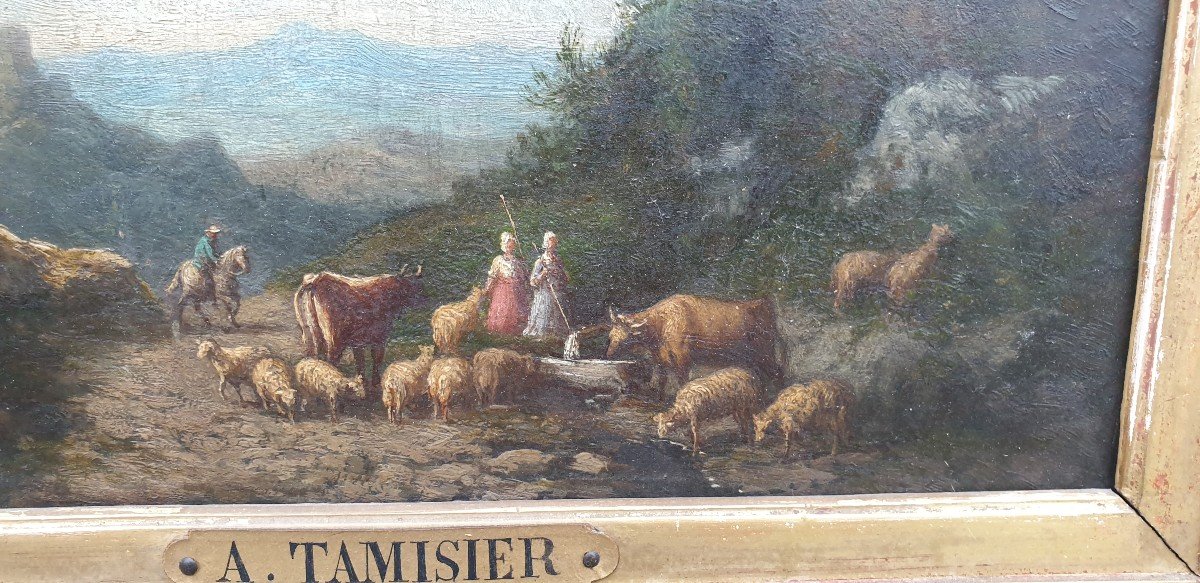 Claude Auguste Tamisier Scène Champêtre Animaux XIX éme -photo-3