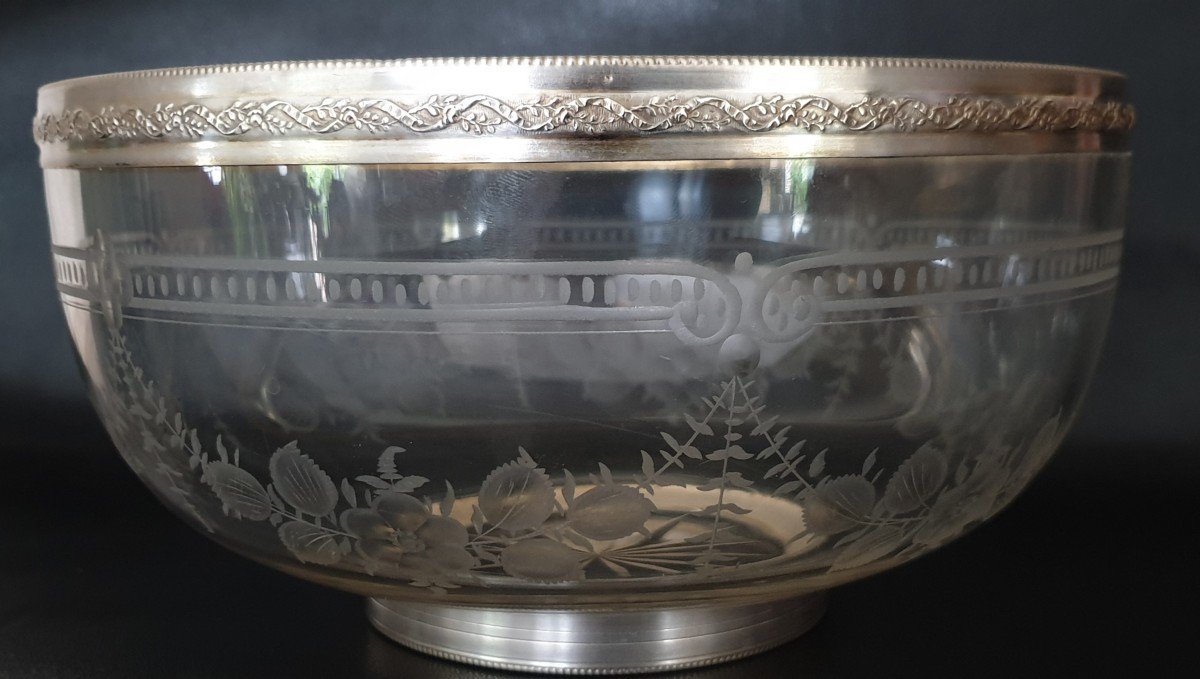 Coupe à Fruits Argent Cristal Gravée De Fleurs 